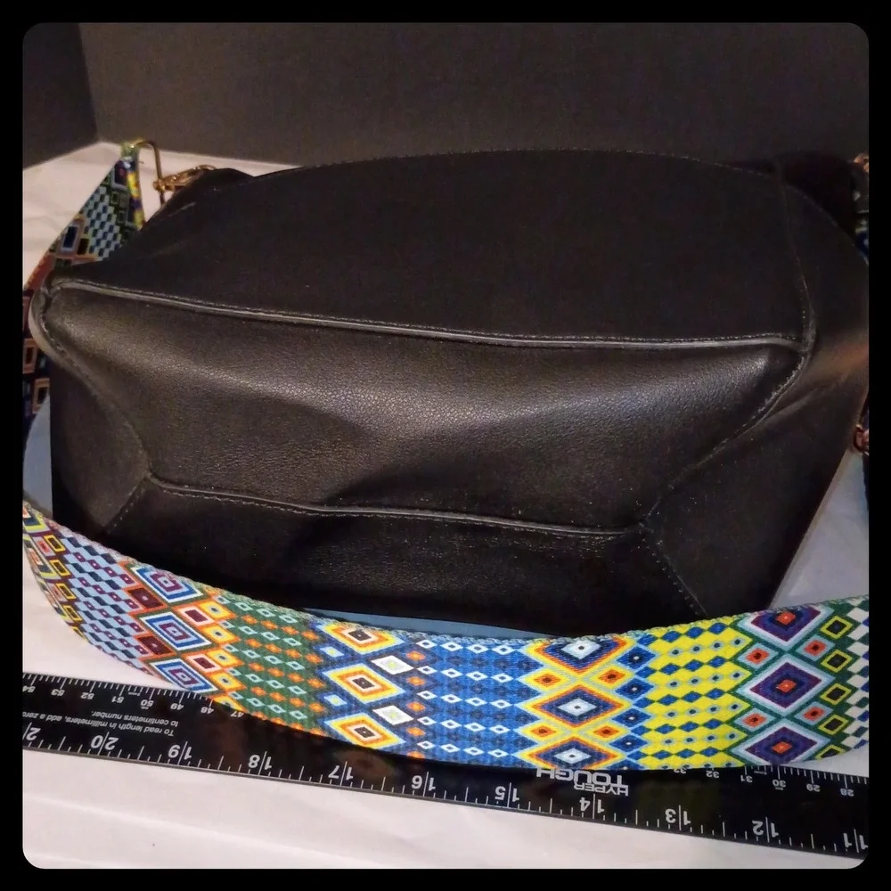MERSI Bucket Bag Womens Large Black Geometric Strap Boho Alicia Vegan Leather